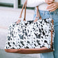 White Animal Spots Printed Leather Tote Bag