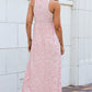 Pink Sleeveless Floor Length Leopard Print Dress with Pockets