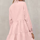 Pink Elegant Stand V Neck Short Frill Dress
