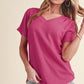 Apricot Plain Crinkled V Neck Short Sleeve Blouse