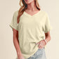 Apricot Plain Crinkled V Neck Short Sleeve Blouse