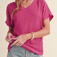 Apricot Plain Crinkled V Neck Short Sleeve Blouse