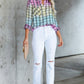 Multicolor Plaid Print Tie Dye Button Up Shirt