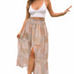 Apricot Boho Flower Print Smocked Waist Button Slit Maxi Skirt