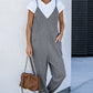 Black Textured Sleeveless V-Neck Pocketed Casual Jumpsuit