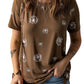 Brown Dandelion Print Casual Crew Neck T-shirt