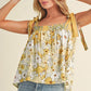 Yellow Floral Patchwork Boho Knot Straps Top