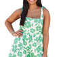 Green Floral Print Knotted Strap Flared Romper