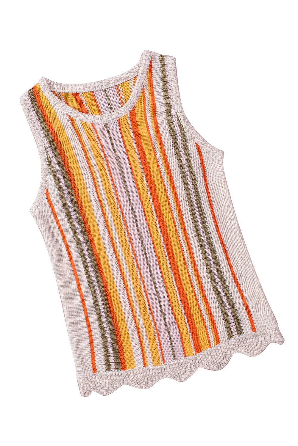 Multicolor Striped Color Block Casual Knit Tank Top for Women