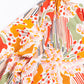 Orange Boho Floral Print Shirred Cuffs Blouse