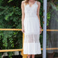White Elegant Lace Deep V Wedding Guest Sleeveless Maxi Dress