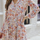 Multicolor Floral Print Split V Neck Long Sleeve Tunic Dress