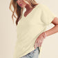 Apricot Plain Crinkled V Neck Short Sleeve Blouse