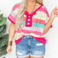 Rose Stripe Colorblock Plus Size Knit Henley Top