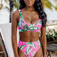 Rose Tropical Scoop Neck Ribbed High Waist Bikini Set