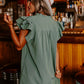 Mist Green Sequin Clover Graphic Ruffled Shift Mini Dress