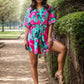 Printed Surplice Half Sleeve Romper