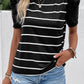 Black Stripe Lace Sleeve Patchwork Round Neck T Shirt