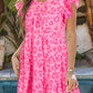 Pink Leopard Round Neck Ruffle Tiered Mini Dress