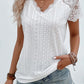 White V Neck Lace Splicing Eyelet Blouse