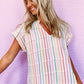 Multicolor Striped Short Sleeve Blouse for Women