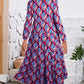 Multicolor Abstract Geometric Print Notch Neck Tiered Boho Dress