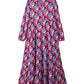 Multicolor Abstract Geometric Print Notch Neck Tiered Boho Dress