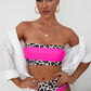Neon Pink Sexy Leopard Print Trim Bandeau Bikini