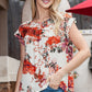 Red Floral Print Short Sleeve Blouse for Women