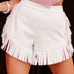 White Fringe Trim Fit Flare Shorts