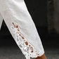 White Lace Splicing Drawstring Linen Pants