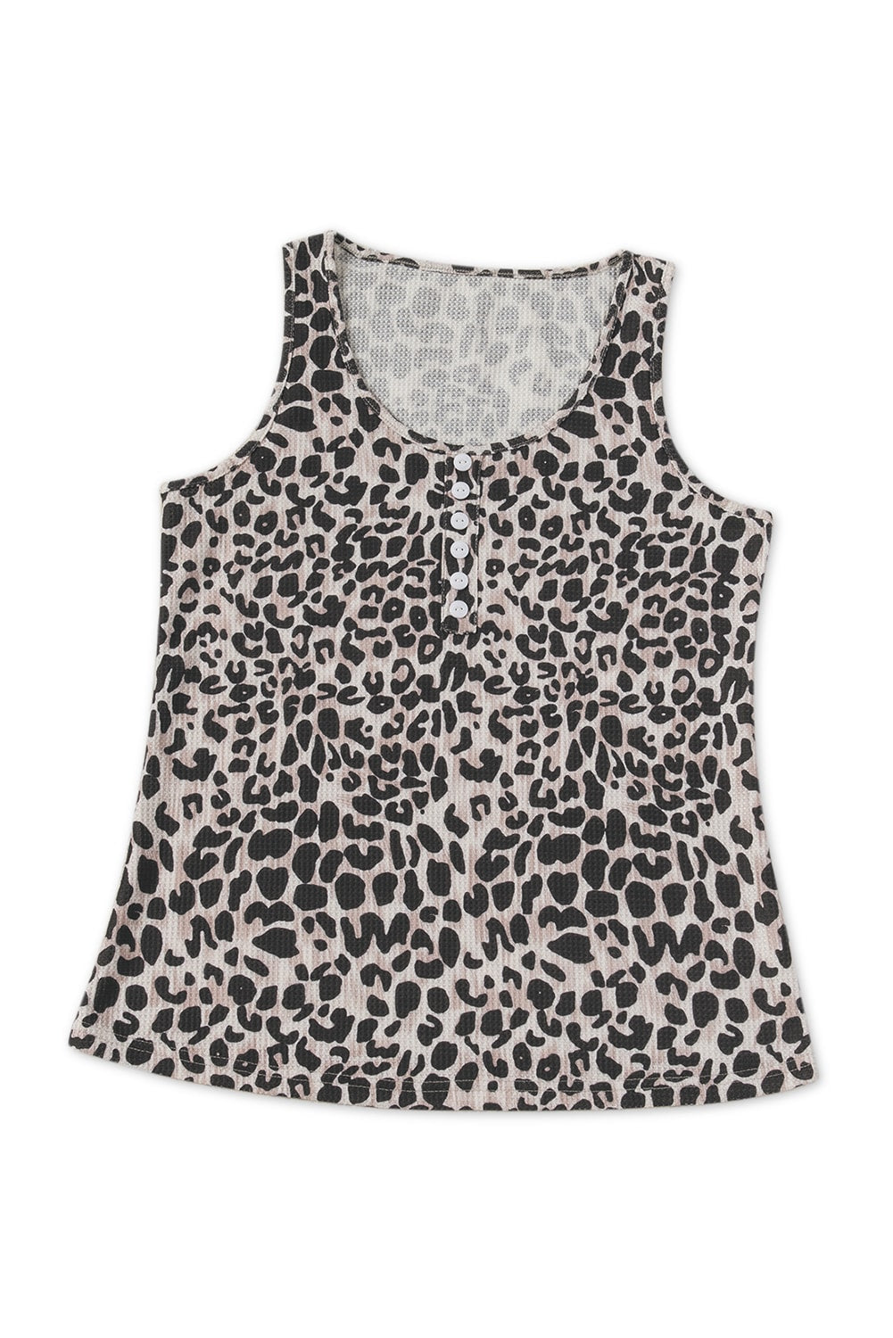 Cheetah Casual Scoop Neck Button Front Tank Top