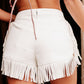 White Fringe Trim Fit Flare Shorts