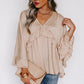 Apricot V Neck Draped Batwing Sleeve Ruffle Top