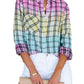 Multicolor Plaid Print Tie Dye Button Up Shirt