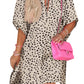 Pink Keyhole Short Sleeve Casual Leopard Print Dress