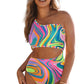 Multicolor Abstract Swirl Print Asymmetric Cutout One Piece Swimsuit