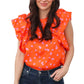 Orange Spotted Print Ruffle Short Sleeve Blouse