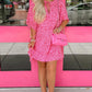 Pink Keyhole Short Sleeve Casual Leopard Print Dress
