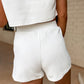 White Textured Cropped Hoodie and Pocketed Shorts Set