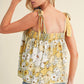 Yellow Floral Patchwork Boho Knot Straps Top