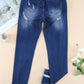 Light Blue Drawstring Elastic Waist Jeans With Hole