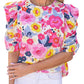 Red Ruched Puff Sleeve Floral Blouse