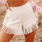 White Fringe Trim Fit Flare Shorts