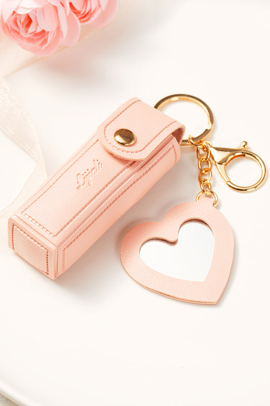 Apricot Pink Portable Lipstick Pocket Heart Decoration Keychain
