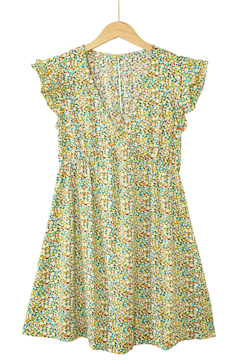 Multicolor Printed Ruffle V Neck Babydoll Short Dress