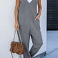 Black Textured Sleeveless V-Neck Pocketed Casual Jumpsuit