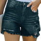 Black Casual Frayed High Waisted Denim Shorts