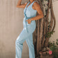 Light Blue Casual Pocketed Sleeveless Belted Waist Jumpsuit