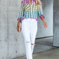 Multicolor Plaid Print Tie Dye Button Up Shirt